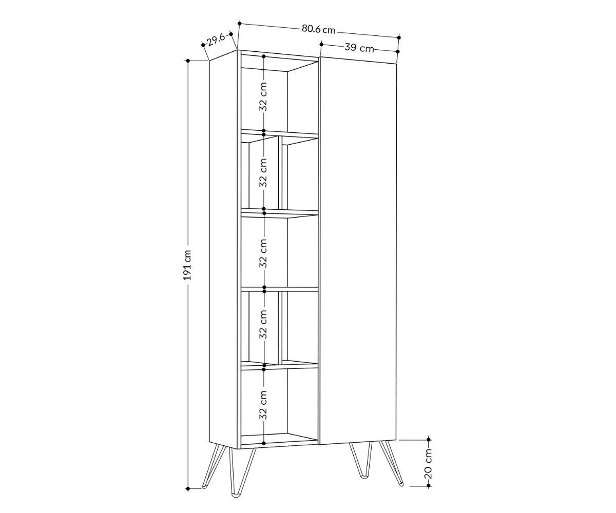 BOOK SHELVES-VITRINE 'TALENTI' IN OAK WHITE COMBO