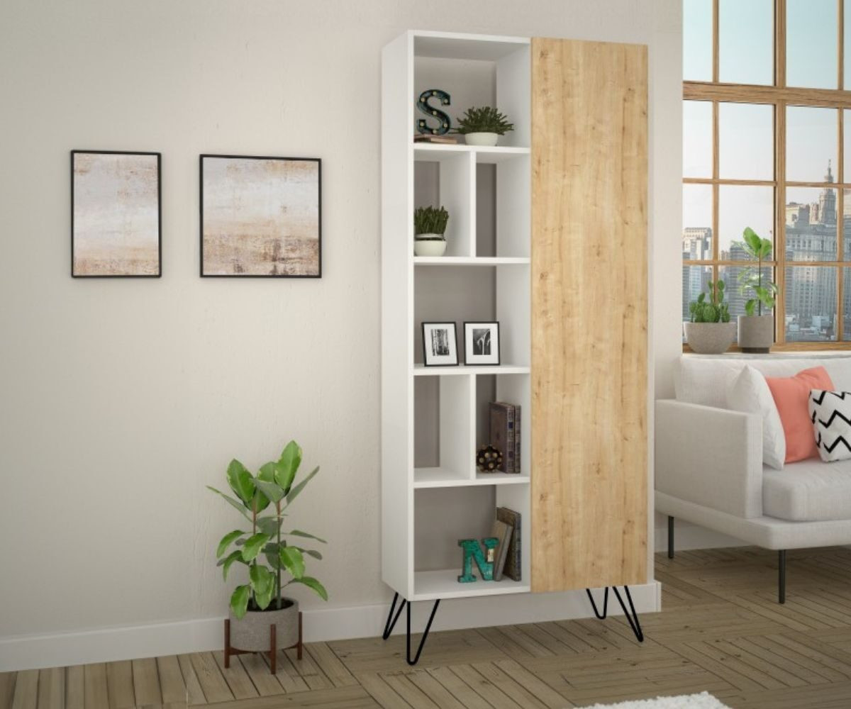 BOOK SHELVES-VITRINE 'TALENTI' IN OAK WHITE COMBO